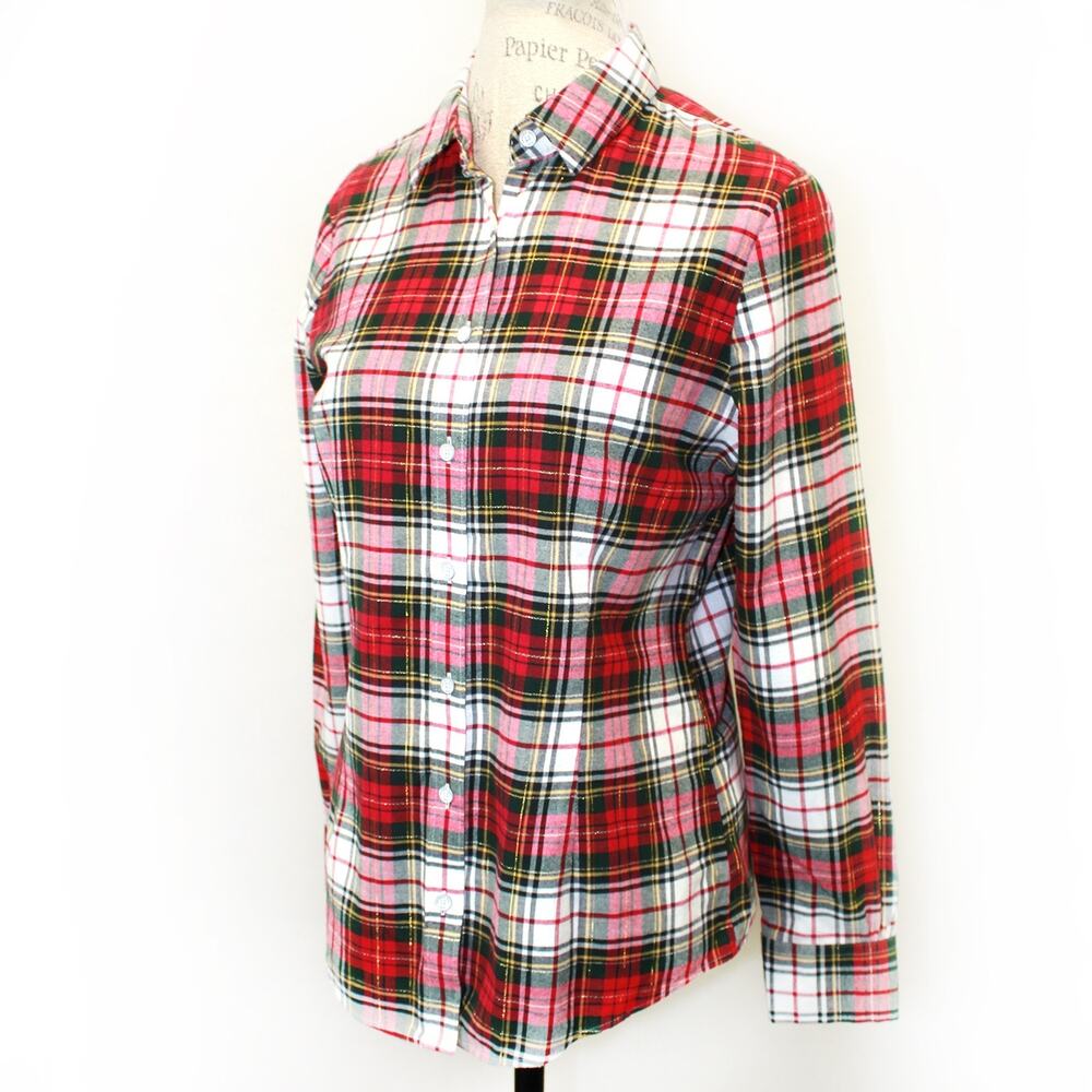 Brook Brothers Red Fleece flannel blouse shirt button down Christmas size 8
